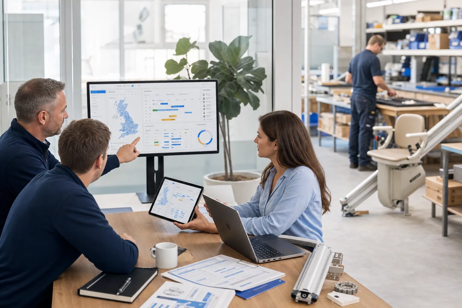 CRM dashboard connected to mobile apps, scheduling, workshop preparation, and service operations